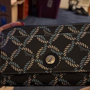Nautica Navy Wallet with Blue and Cream Rope Pattern